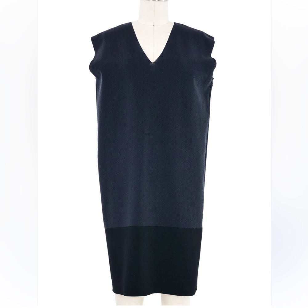 CELINE BLACK AND NAVY KNIT SHIFT DRESS size xs